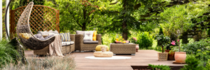 new rustic-design patio furniture set on deck