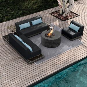 Ebel-Grande Sectional Coal-Smoke + Aspen Onyx Tops + Bellino Fire Pit Iron