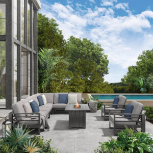 Ebel-Palermo High Back Sectional Graphite + Trevi Fire Pit