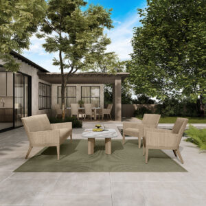 Ebel-Siena Seating Barley- Flax + Foranao Table Base + Aspen Alabaster Tops